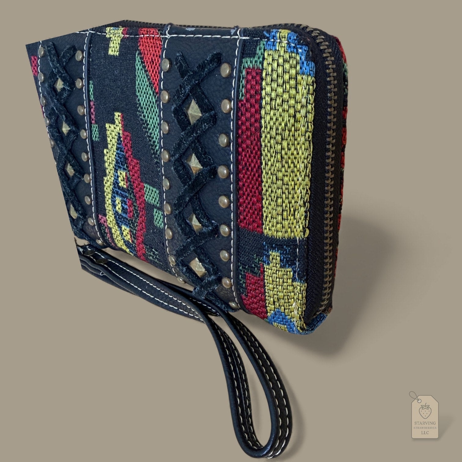 Montana West Aztec Woven Wallet Wristlet Studded Tapestry Western Boho Zip Around