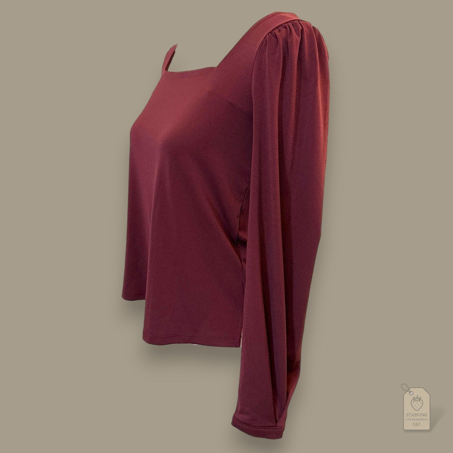 Banana Republic Factory Dark Cherry Crepe Square Neck Top & Button Cuffs