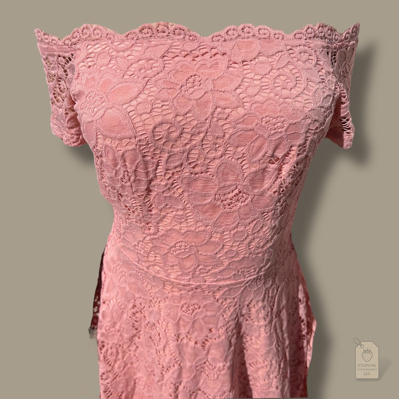 Dressystar Blush Pink Lace Hi-Lo Dress XS Off Shoulder Cocktail Wedding Guest