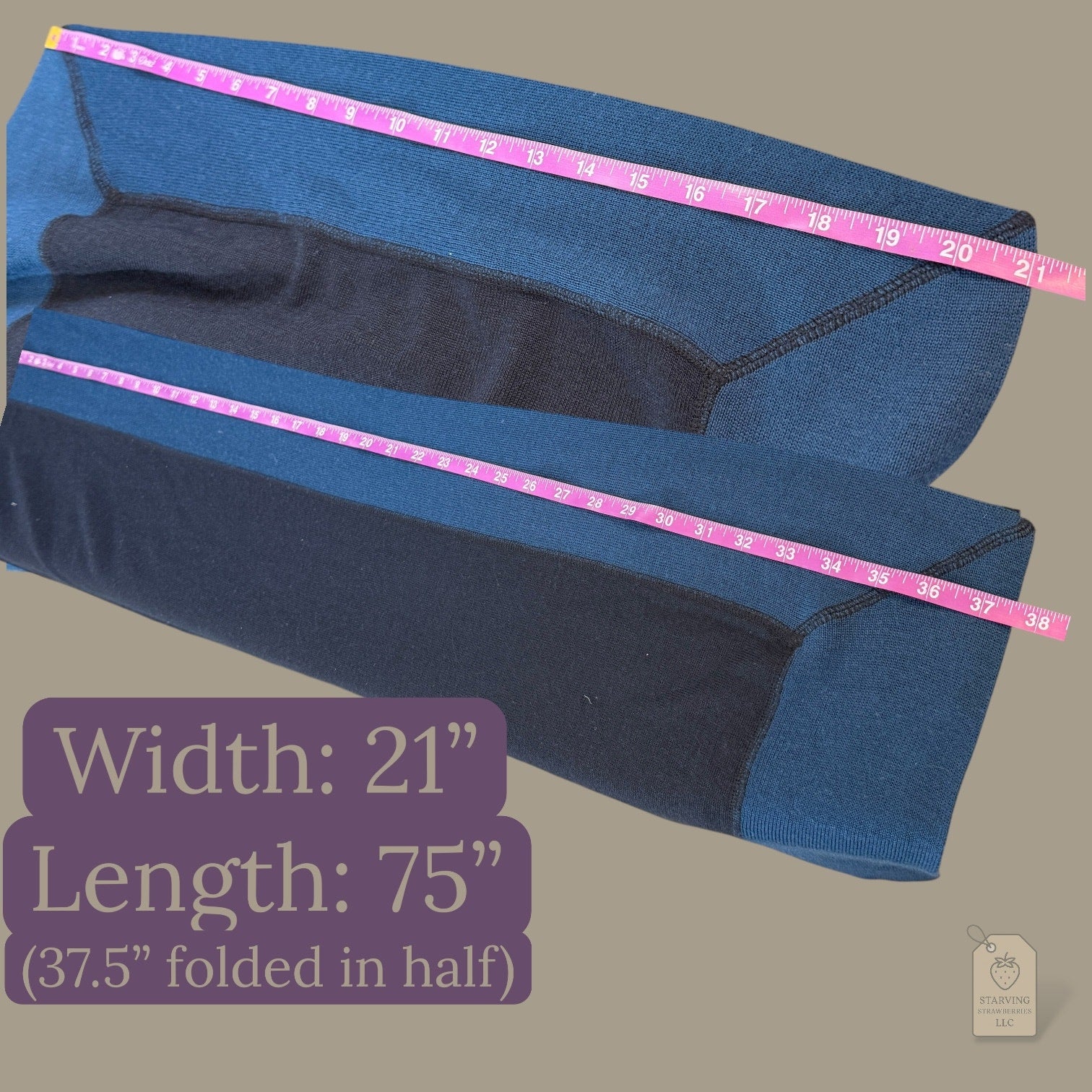 Navy Wool Blend Colorblock Scarf Wrap 21x75