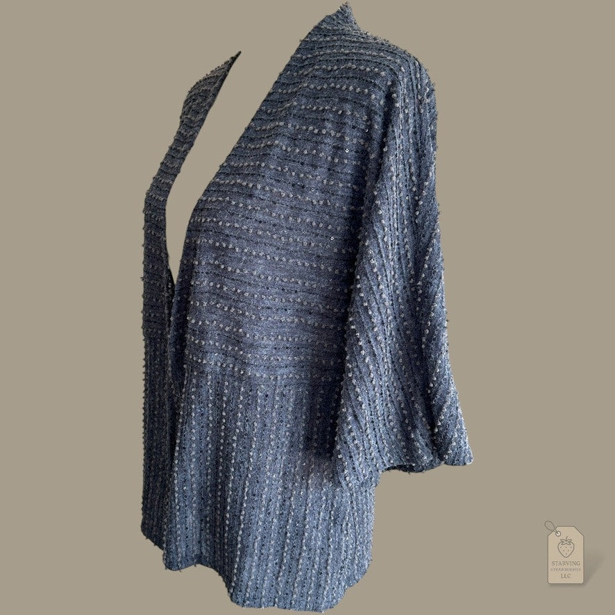 600 West Women’s Open Front Cardigan Sweater Black Gray Sequin Detail Medium