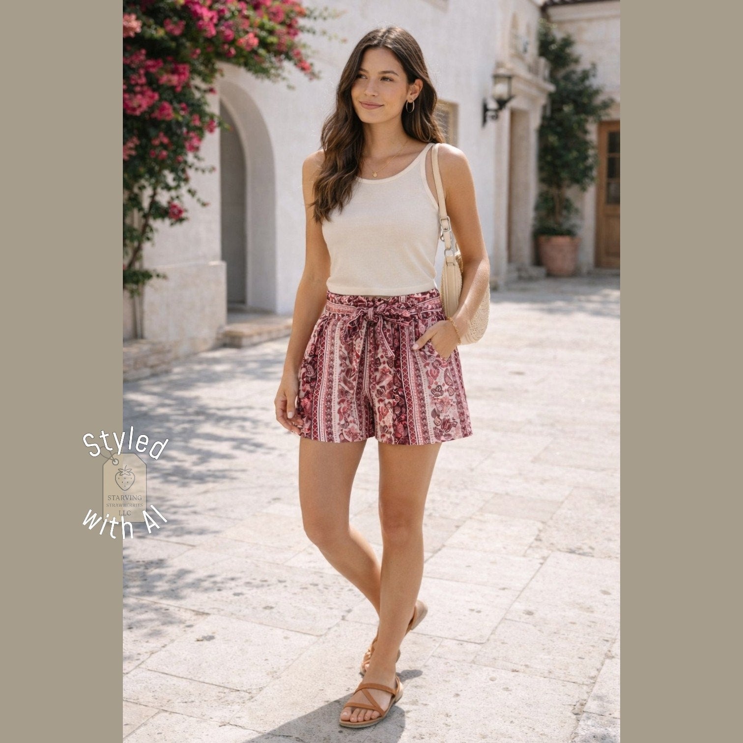 Classic Shosho Paisley Paperbag Waist Shorts & Self-Tie Belt Burgundy