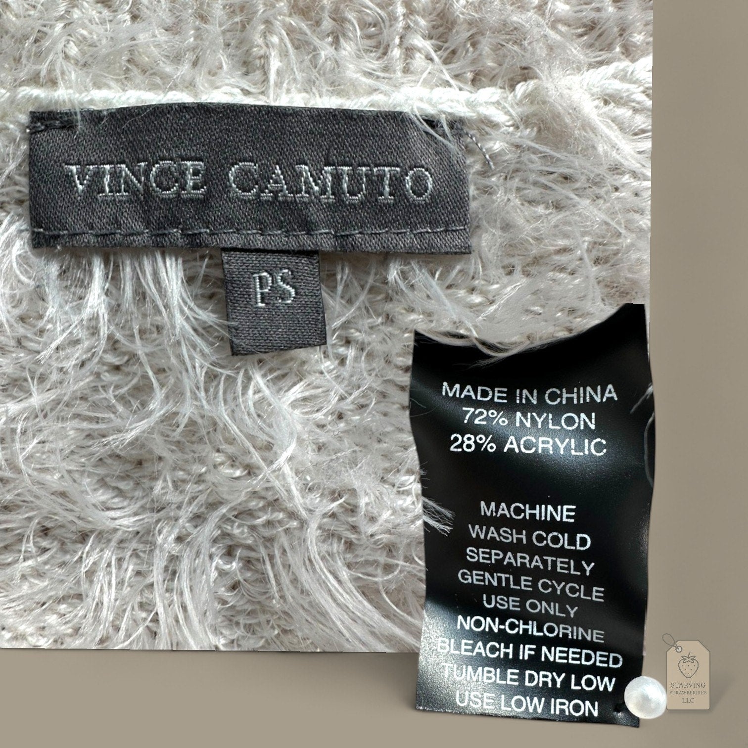 Vince Camuto PS Fuzzy Colorblock Sweater White Black Eyelash Knit Pullover