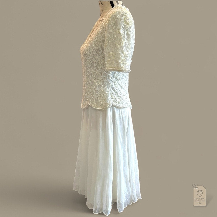Vintage Brilliante by J.A. Ivory Beaded Sequin Formal Dress P/S