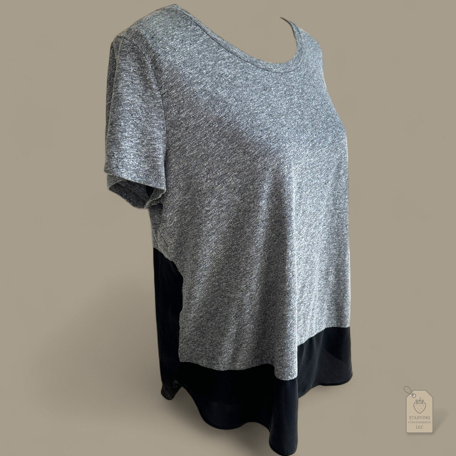 Express Gray Black Colorblock Sheer Hem Short Sleeve Top Women’s Size L