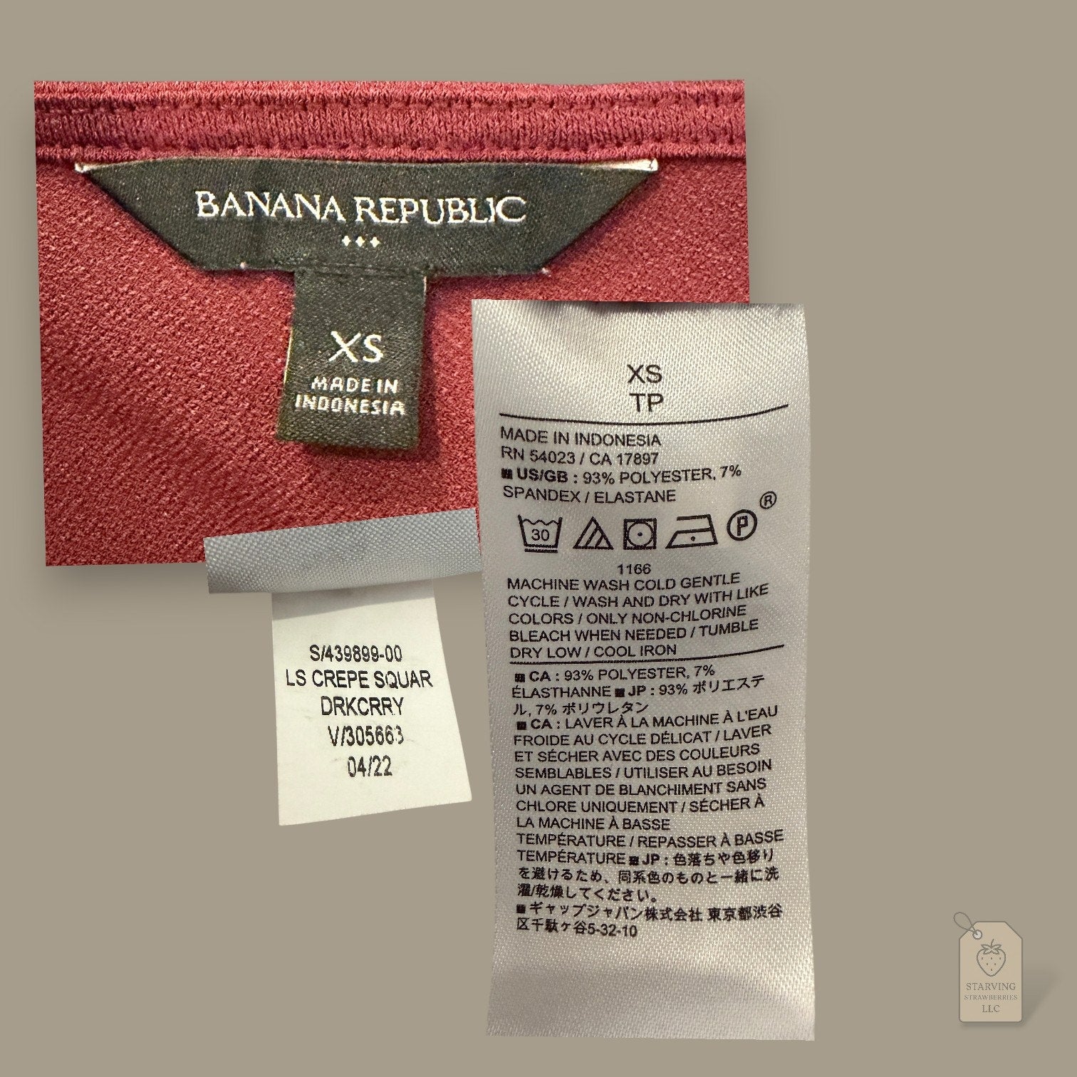 Banana Republic Factory Dark Cherry Crepe Square Neck Top & Button Cuffs