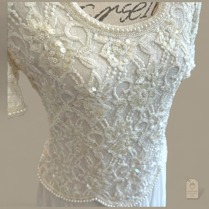 Vintage Brilliante by J.A. Ivory Beaded Sequin Formal Dress P/S