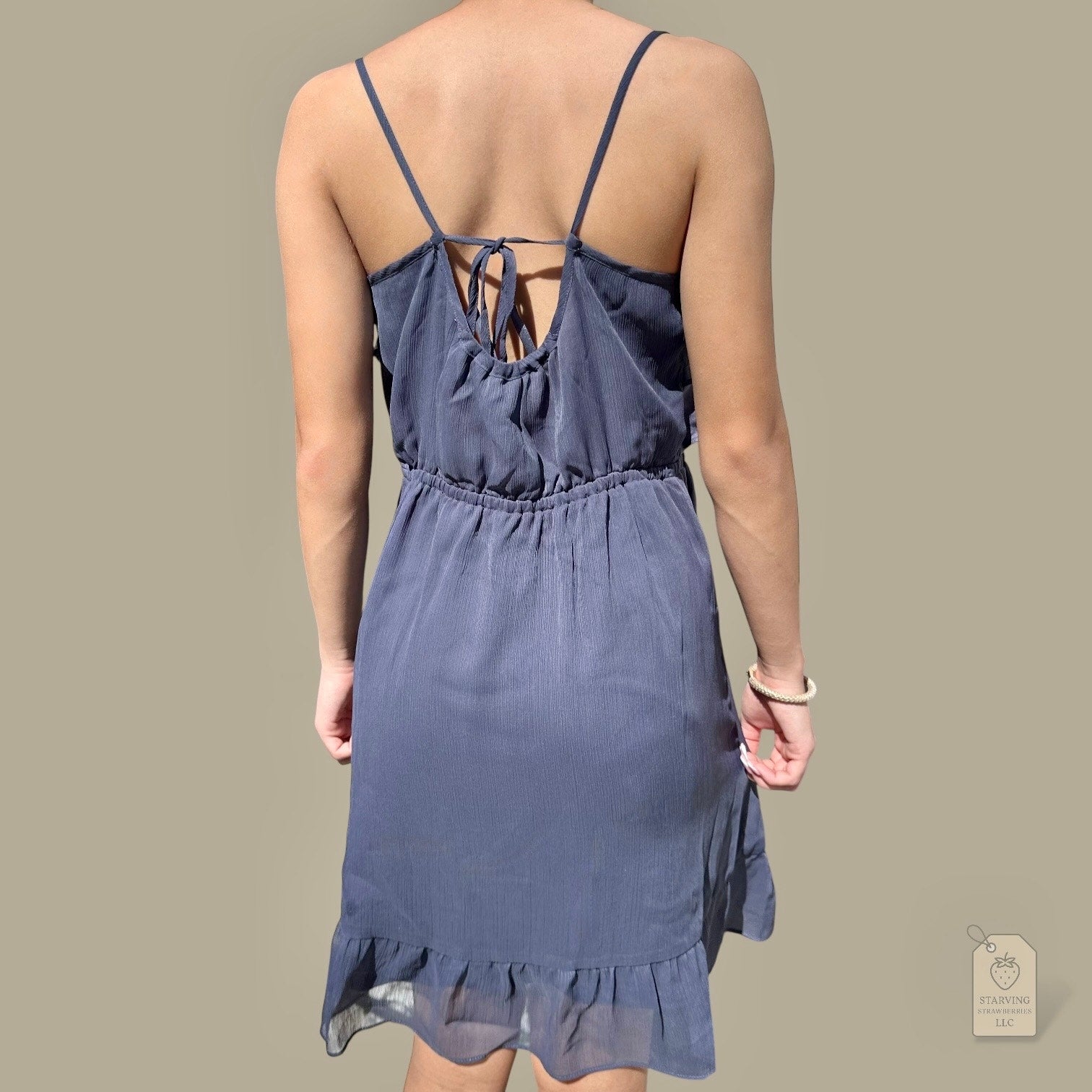 American Eagle Outfitters Navy Blue Ruffle Spaghetti Strap Chiffon Dress M