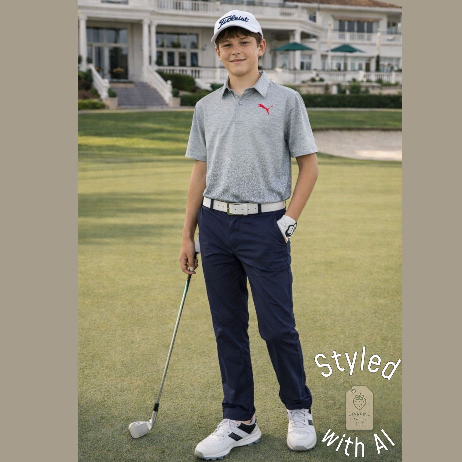PUMA Golf Polo Shirt Boys XL 18-20 Grey Digital Pixel Fade Stretch Performance