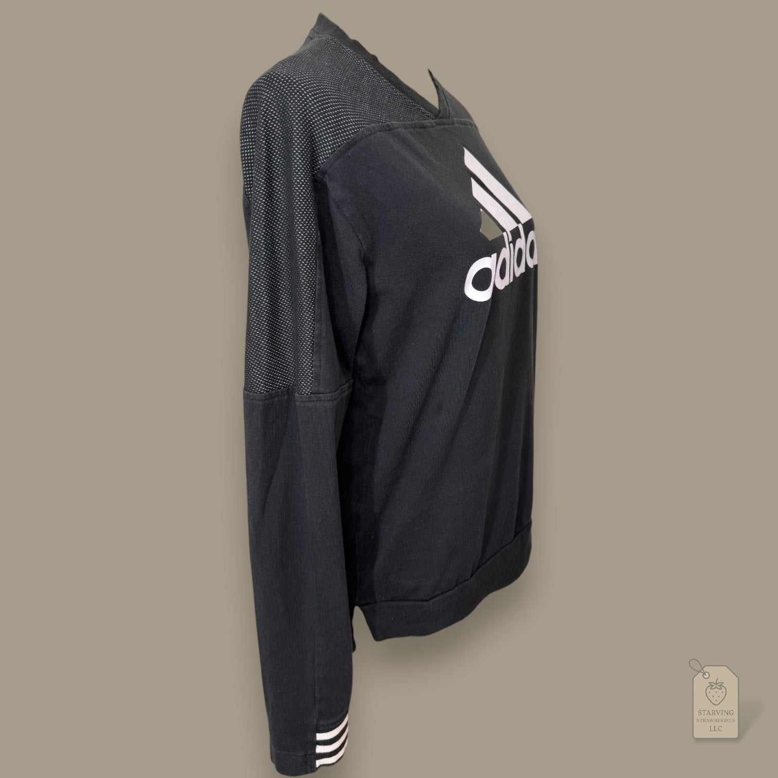 Adidas Sideline Crewneck Sweatshirt Small Black Mesh Logo 3-Stripe Cuff CV3214