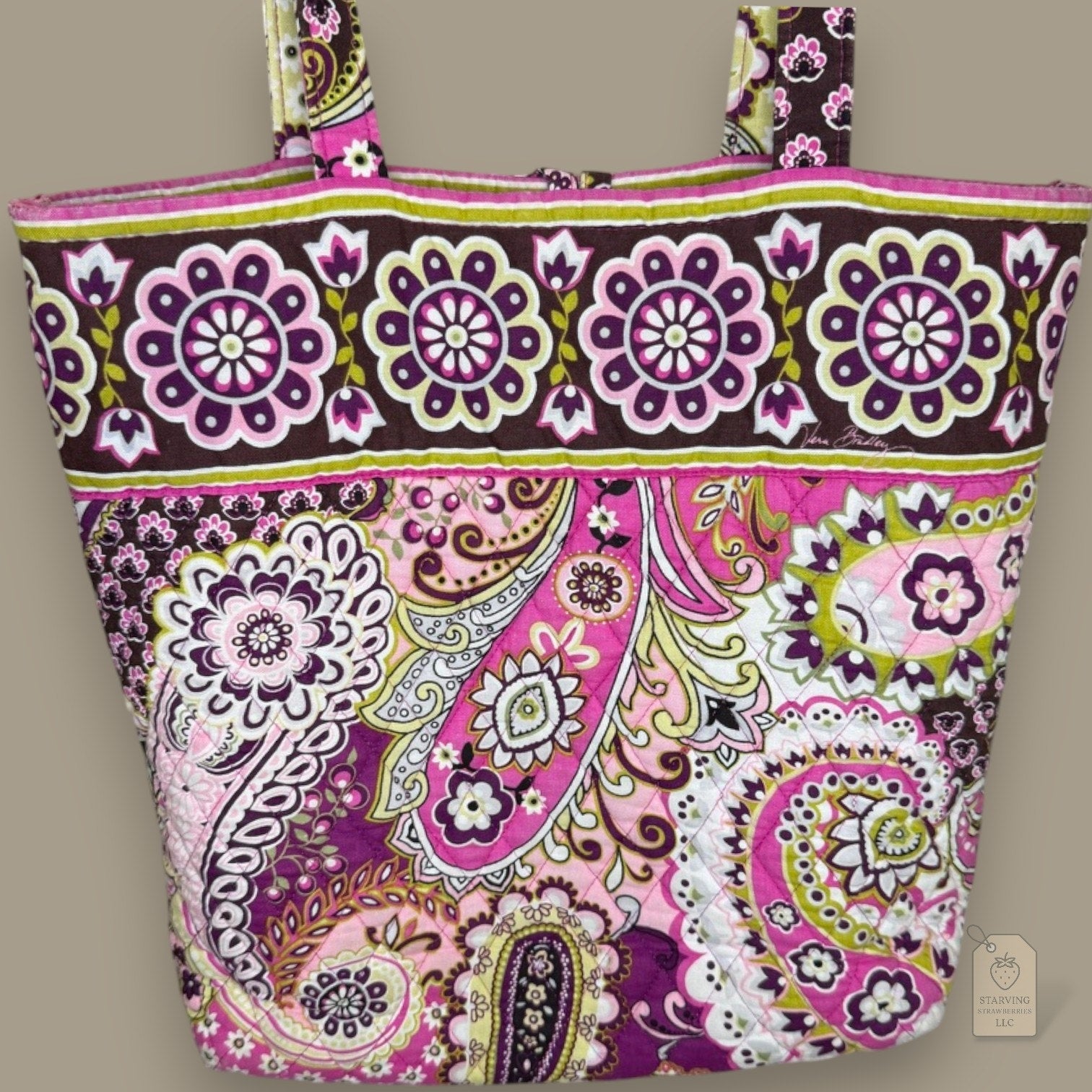 Vera Bradley Quilted Tote Bag Paisley Floral Pink Brown Yellow