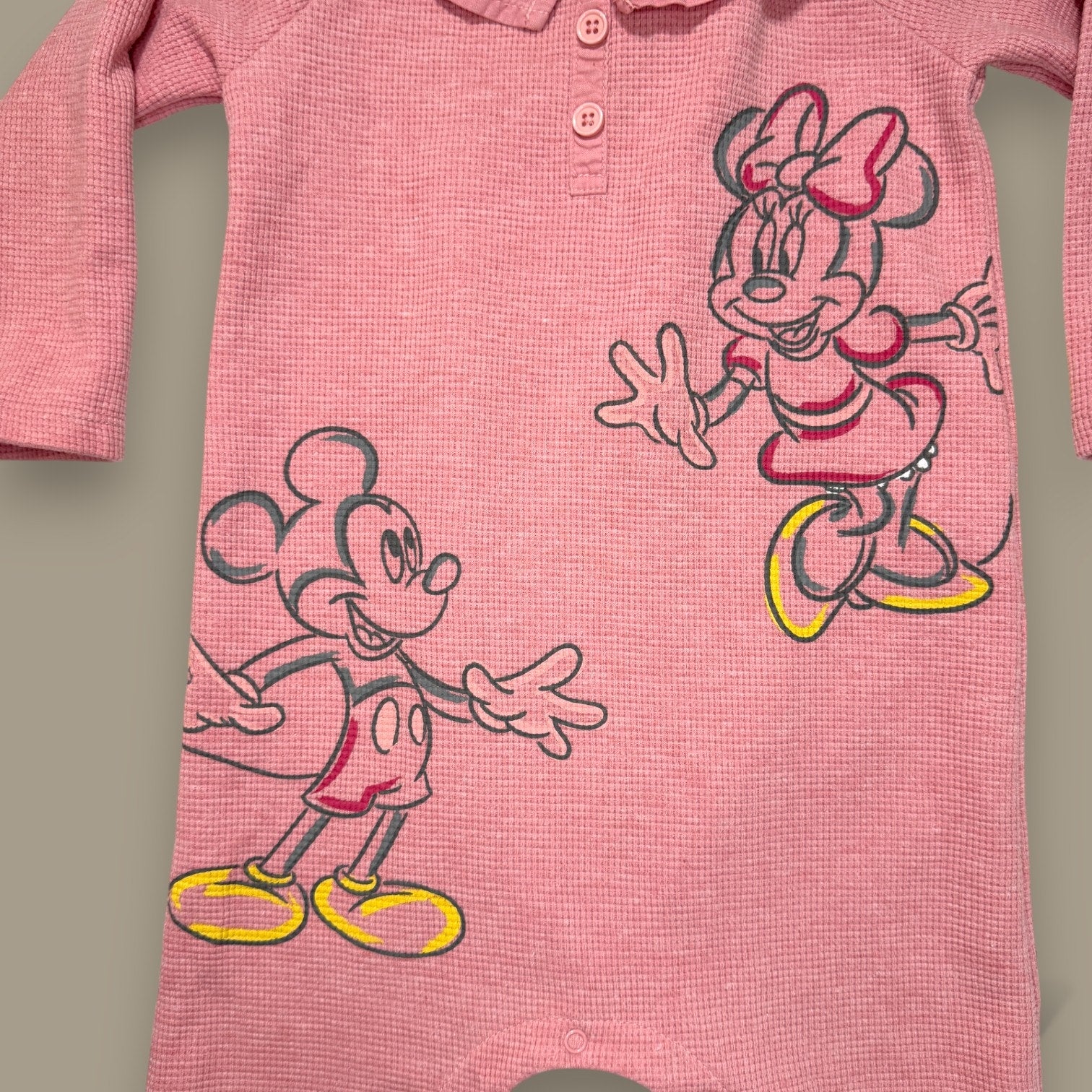 Disney Baby Mickey & Minnie Waffle Knit Romper Pink 24M Long Sleeve