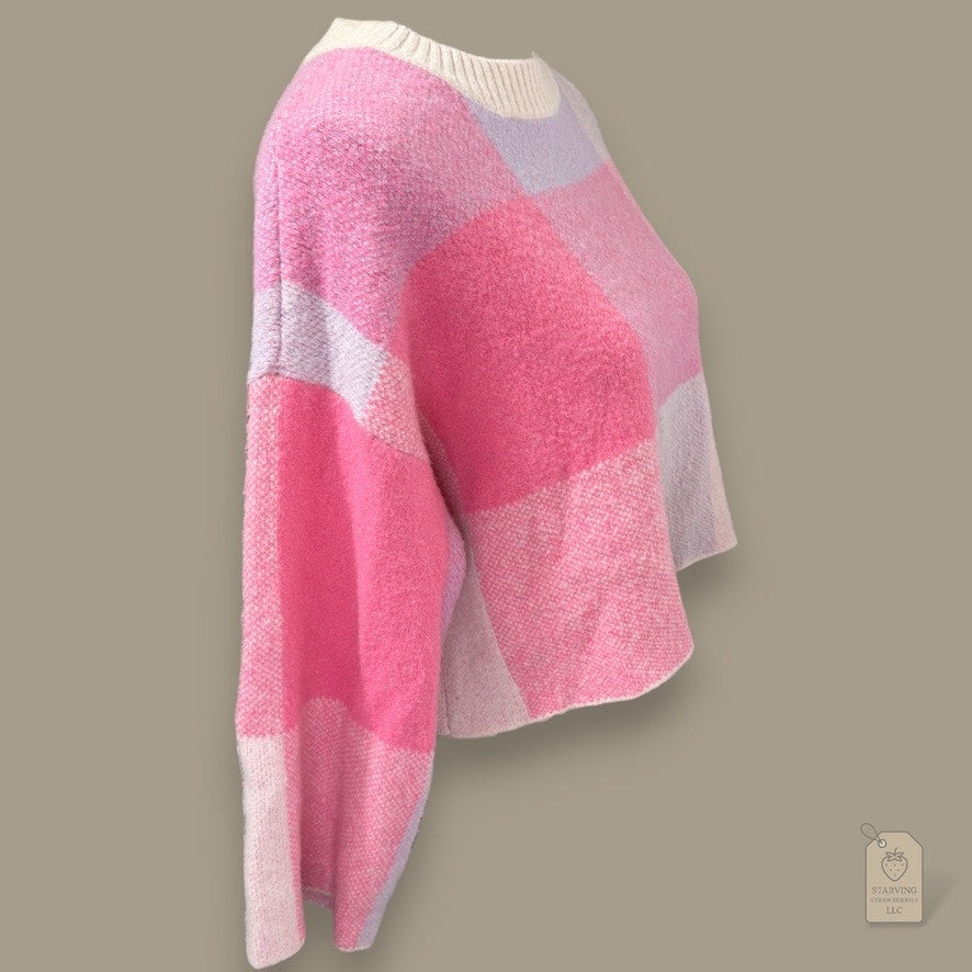 Jessica Simpson Pink & Lavender Plaid Cropped Sweater Women’s XS