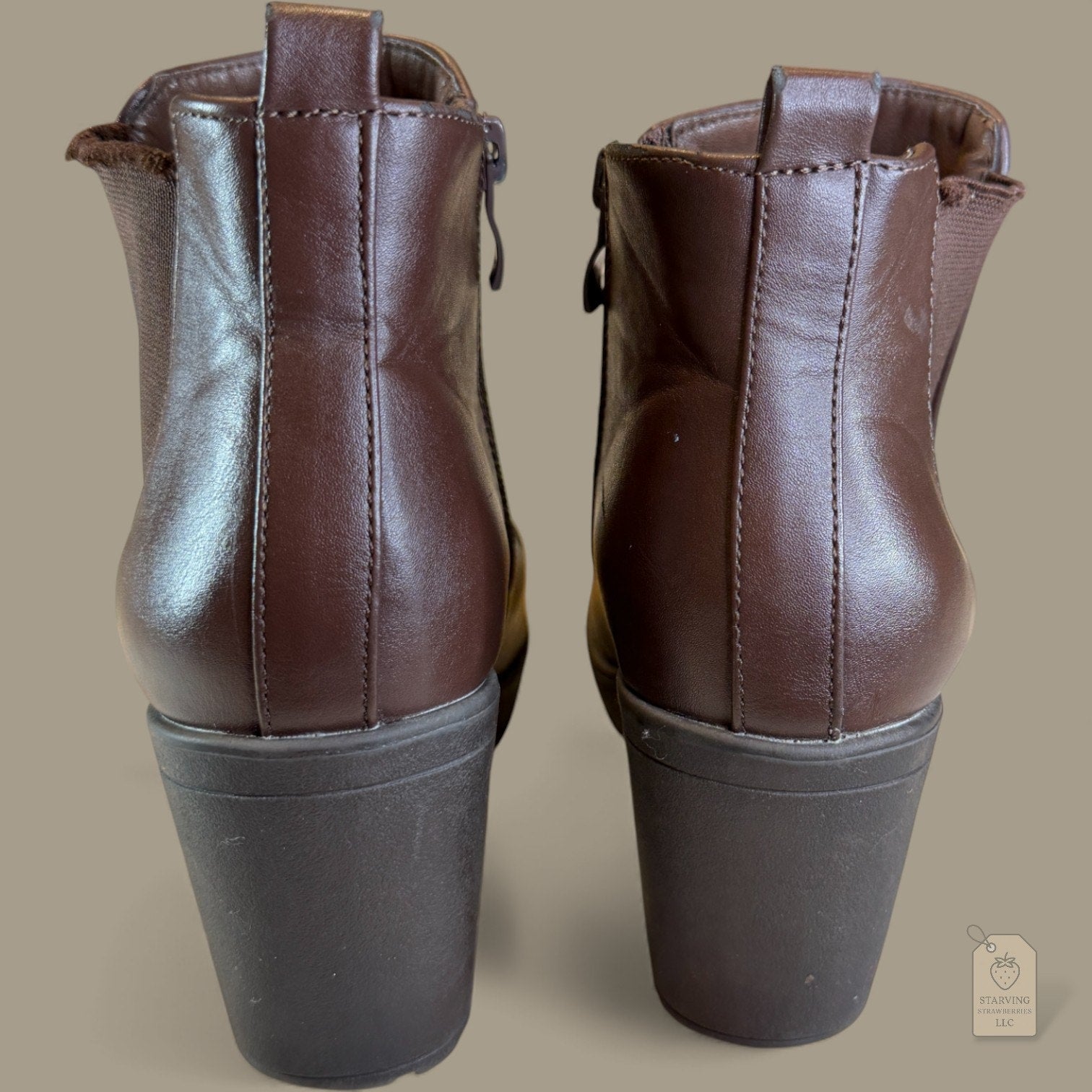 Top Moda Brown Platform Chelsea Boots Chunky Heel Size 7 Faux Leather Grunge