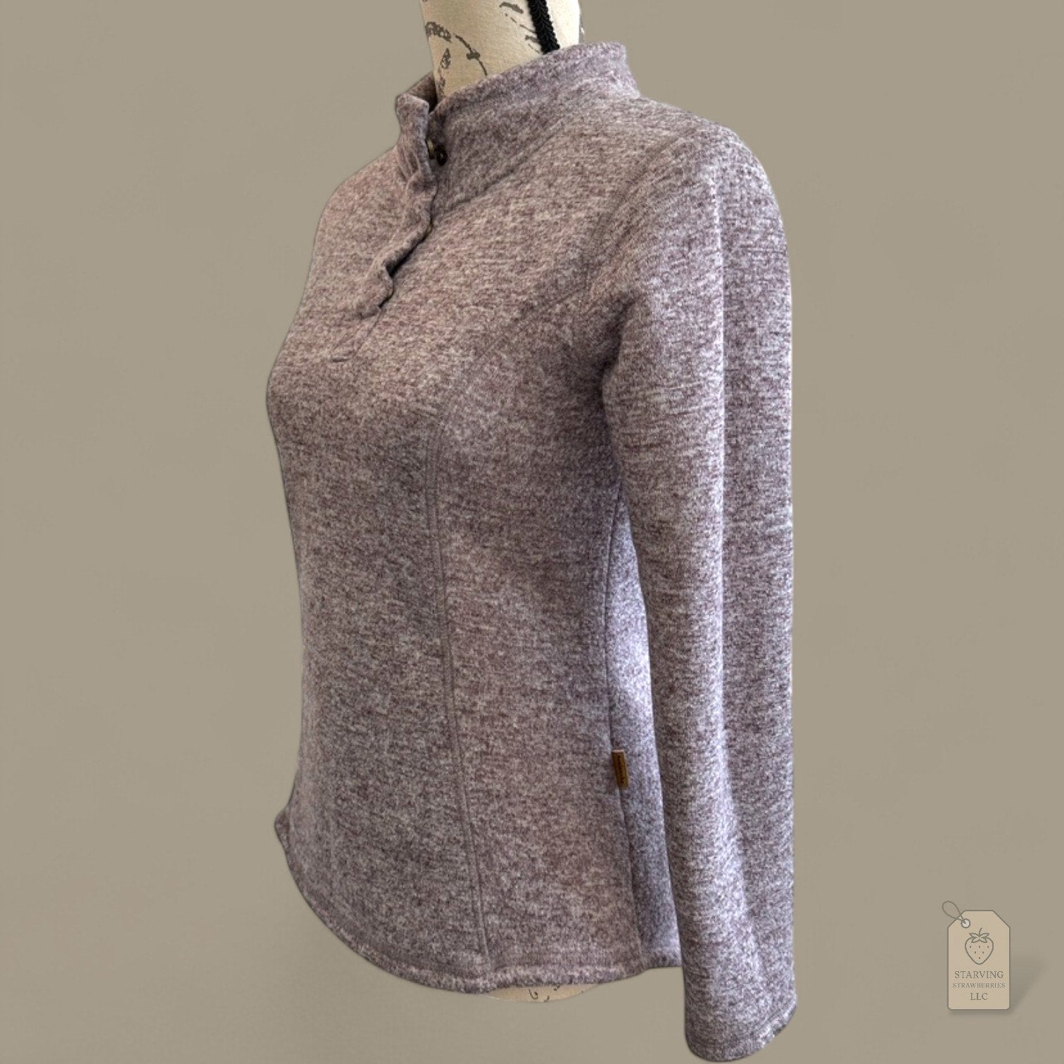 Sherpa Lined 1/4 Snap Fleece Pullover Sweater Heather Lavender Purple S