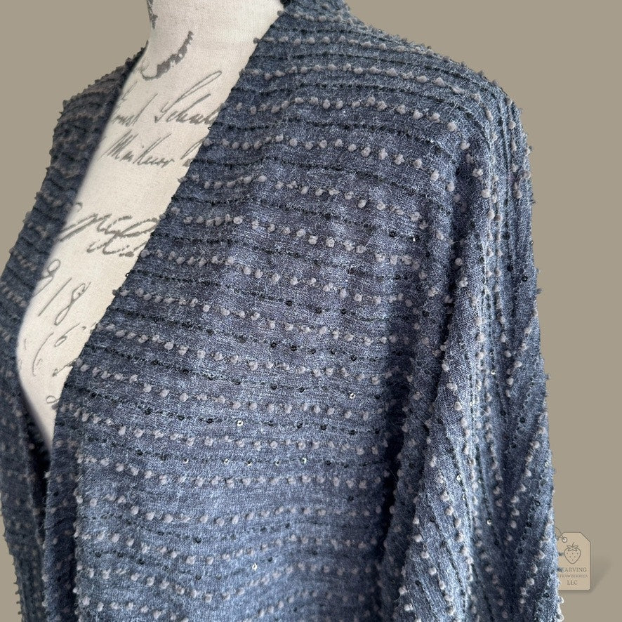600 West Women’s Open Front Cardigan Sweater Black Gray Sequin Detail Medium