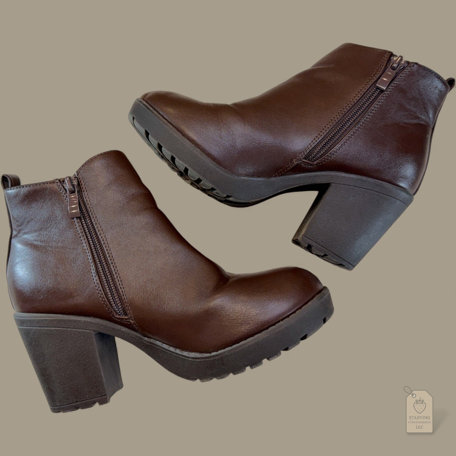 Top Moda Brown Platform Chelsea Boots Chunky Heel Size 7 Faux Leather Grunge