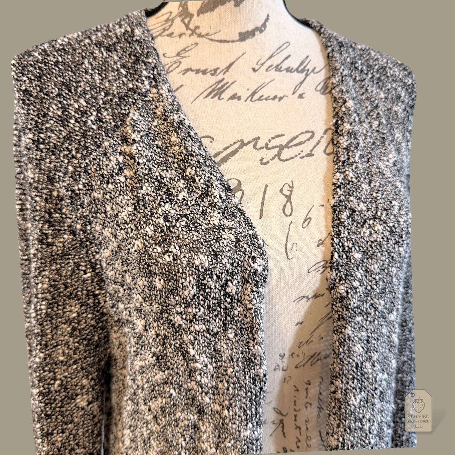 LOFT Marled Open Front Cardigan Sweater Black White Large L Cotton Blend