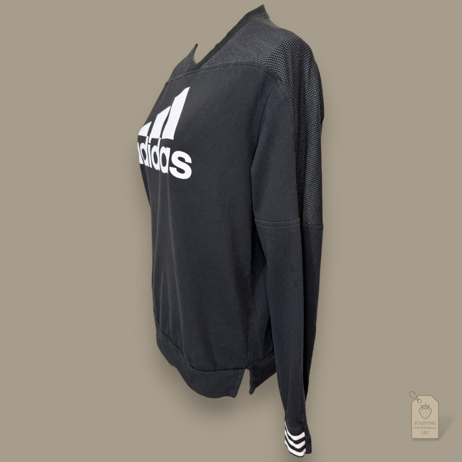 Adidas Sideline Crewneck Sweatshirt Small Black Mesh Logo 3-Stripe Cuff CV3214