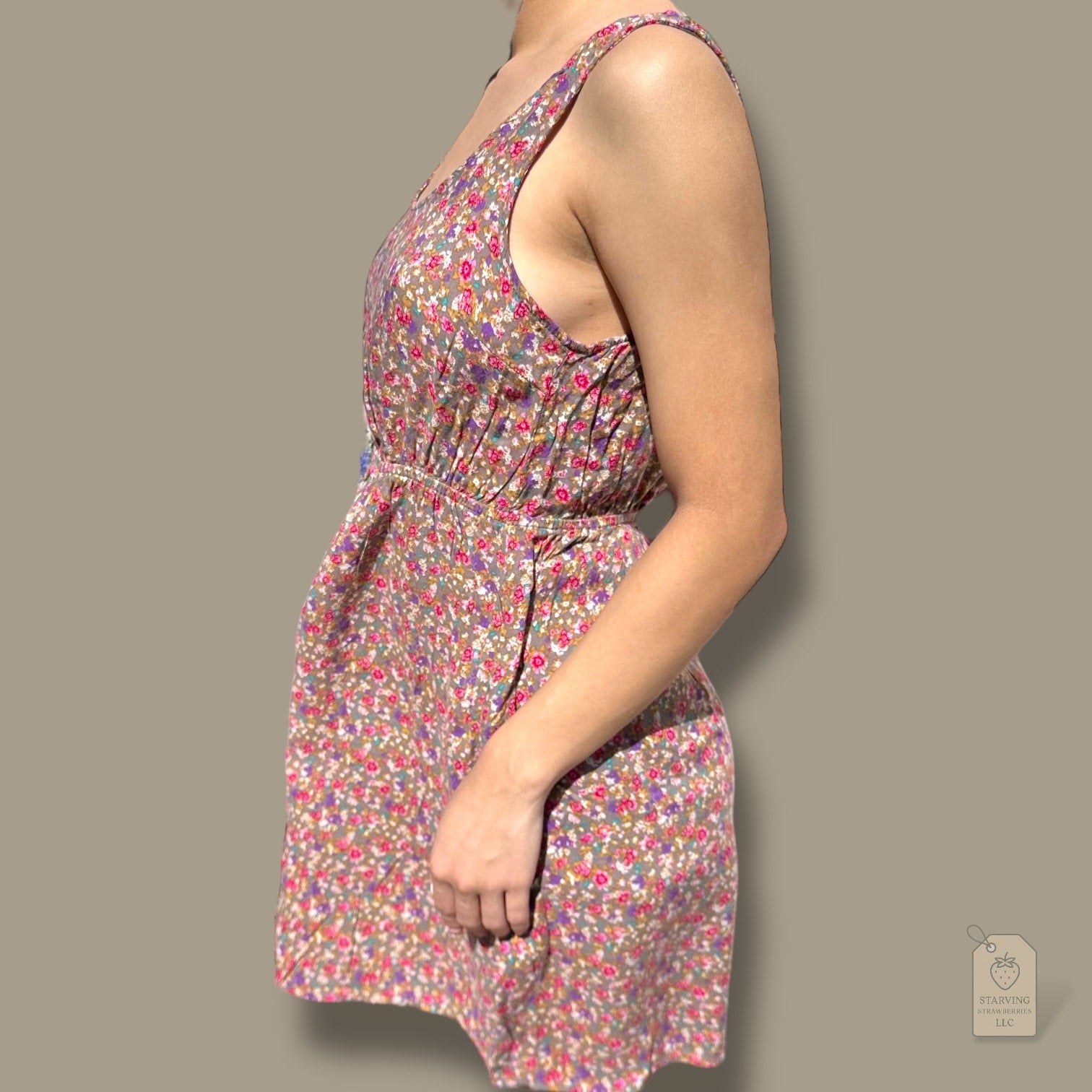 Rue 21 Floral Sleeveless Babydoll Dress Brown Tan Pink Purple M