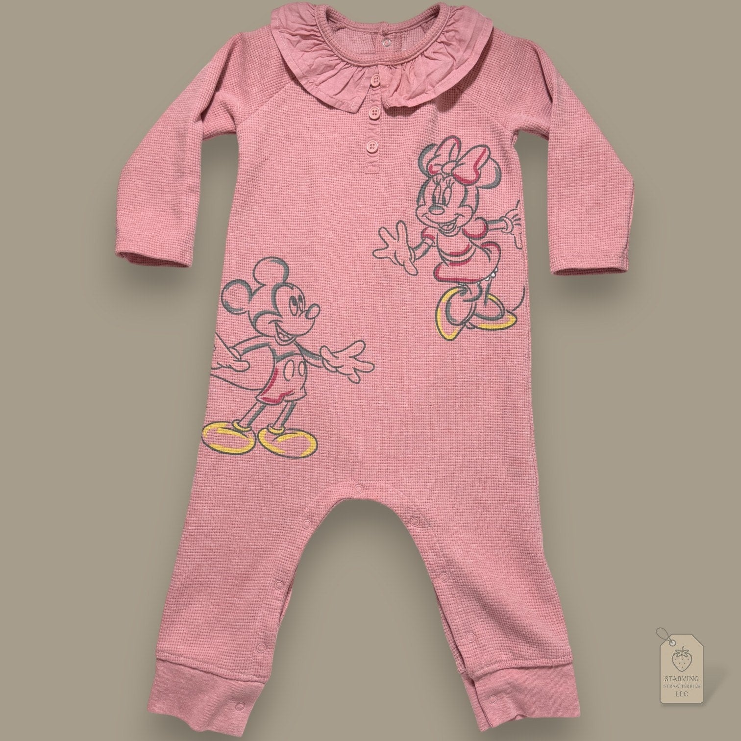 Disney Baby Mickey & Minnie Waffle Knit Romper Pink 24M Long Sleeve