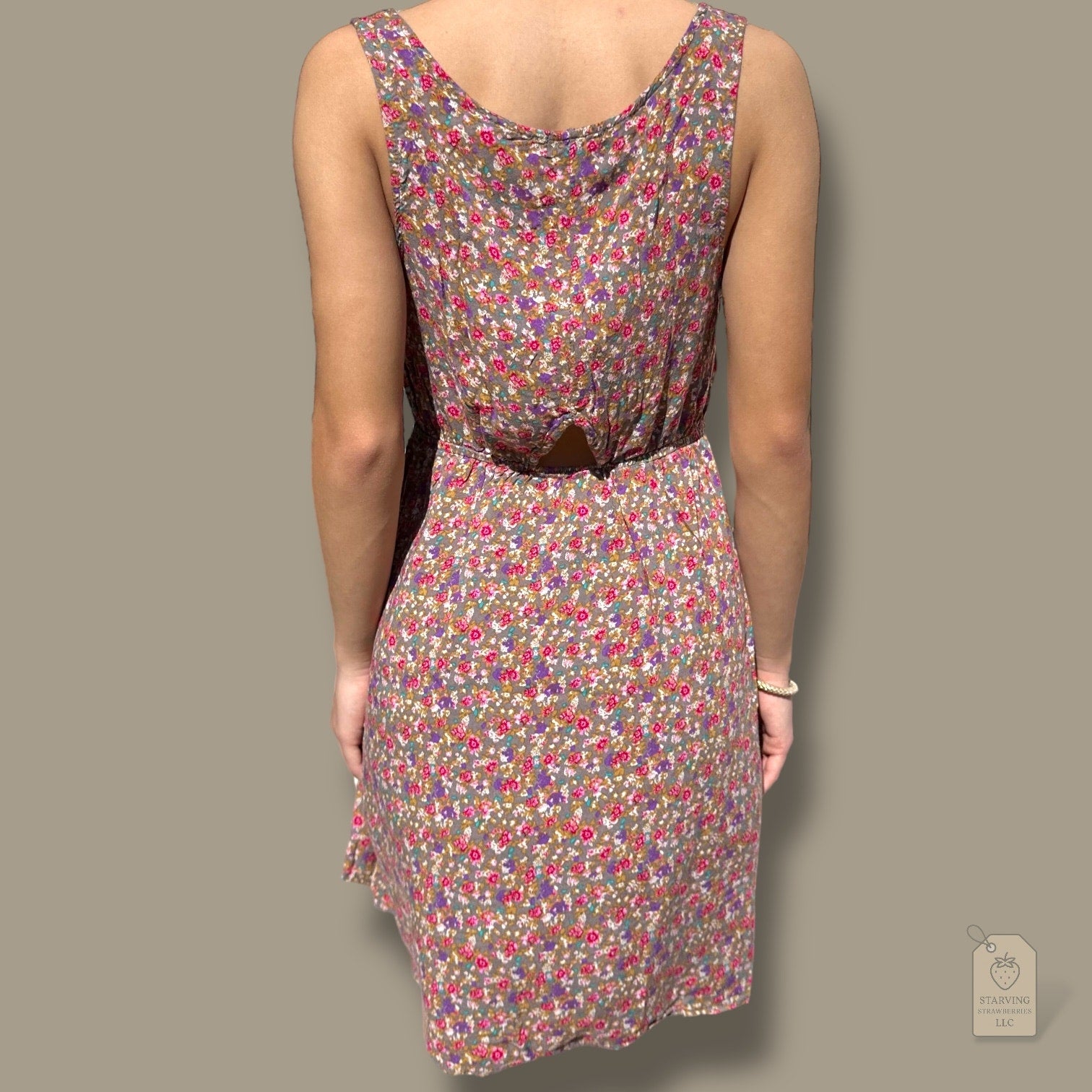 Rue 21 Floral Sleeveless Babydoll Dress Brown Tan Pink Purple M
