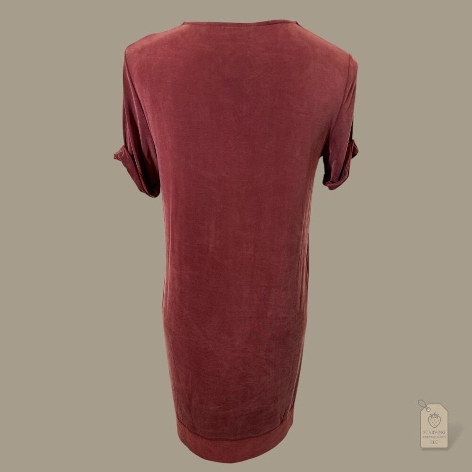 Anthropologie Dolan Burgundy Cupro V-Neck Tunic Dress | XSP Minimalist Layer