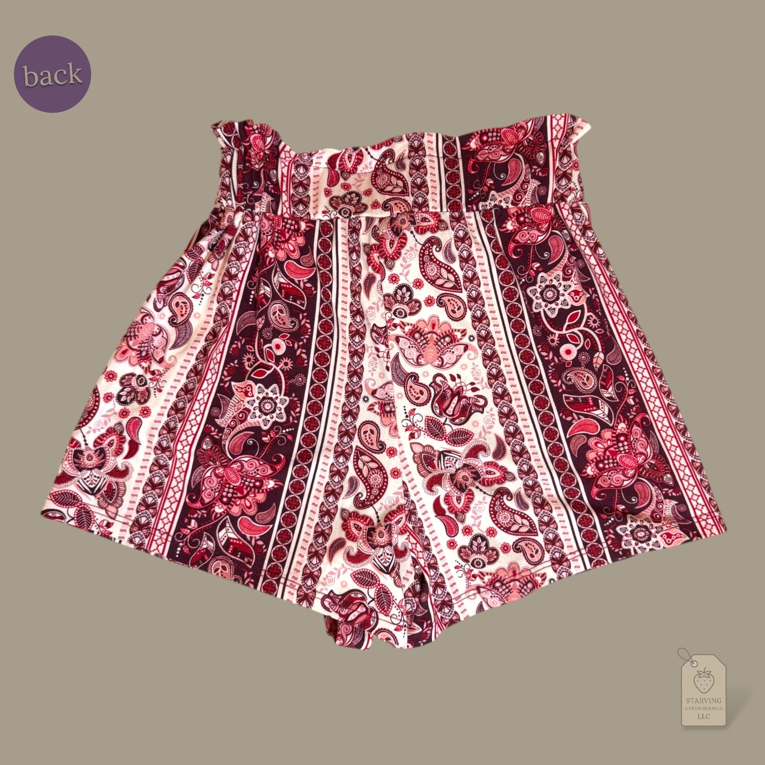 Classic Shosho Paisley Paperbag Waist Shorts & Self-Tie Belt Burgundy