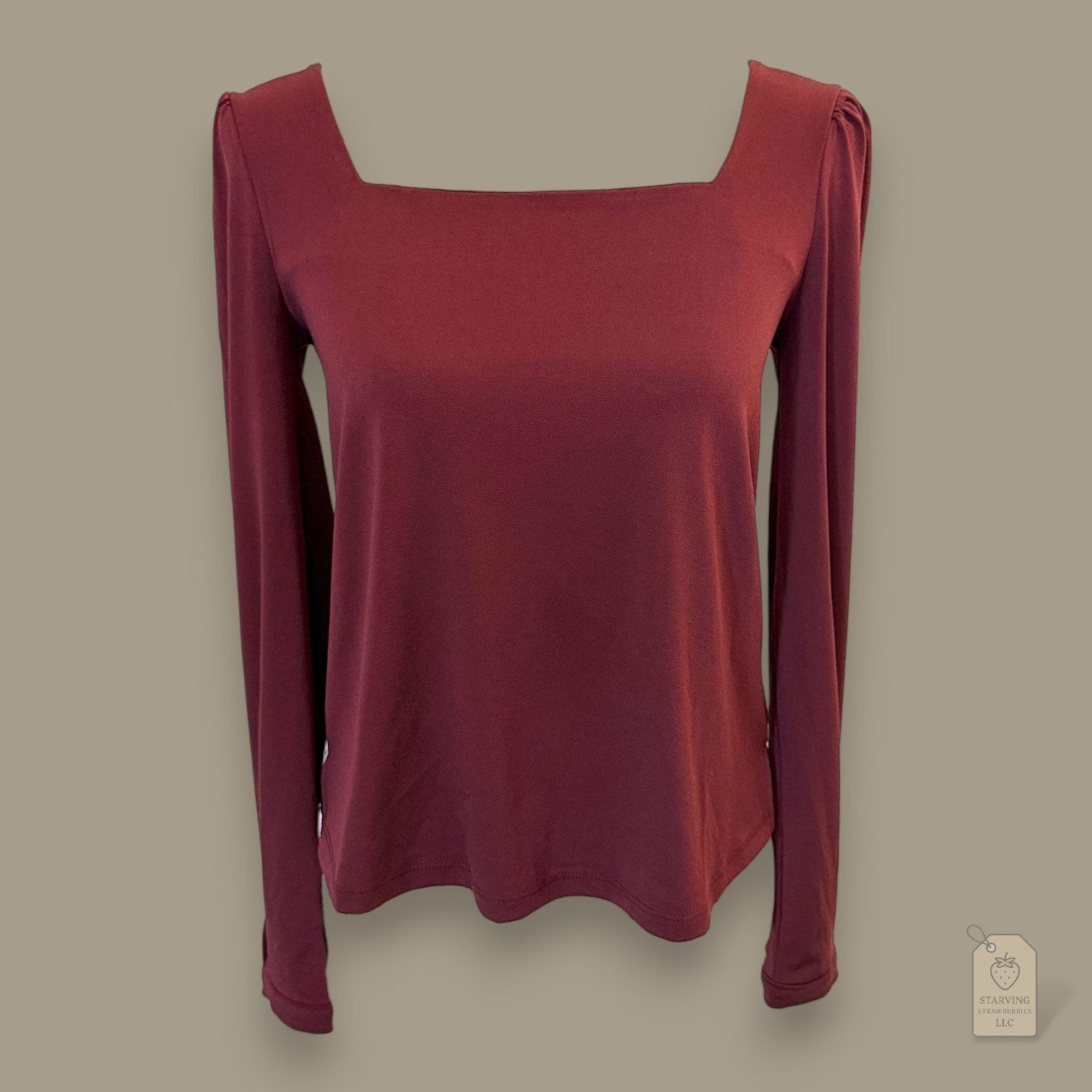 Banana Republic Factory Dark Cherry Crepe Square Neck Top & Button Cuffs