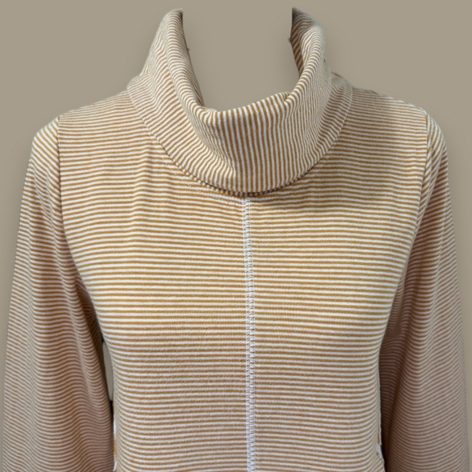 Maeve Anthropologie Cowl Neck Tunic Sweater Small Mustard Striped Soft Knit Top