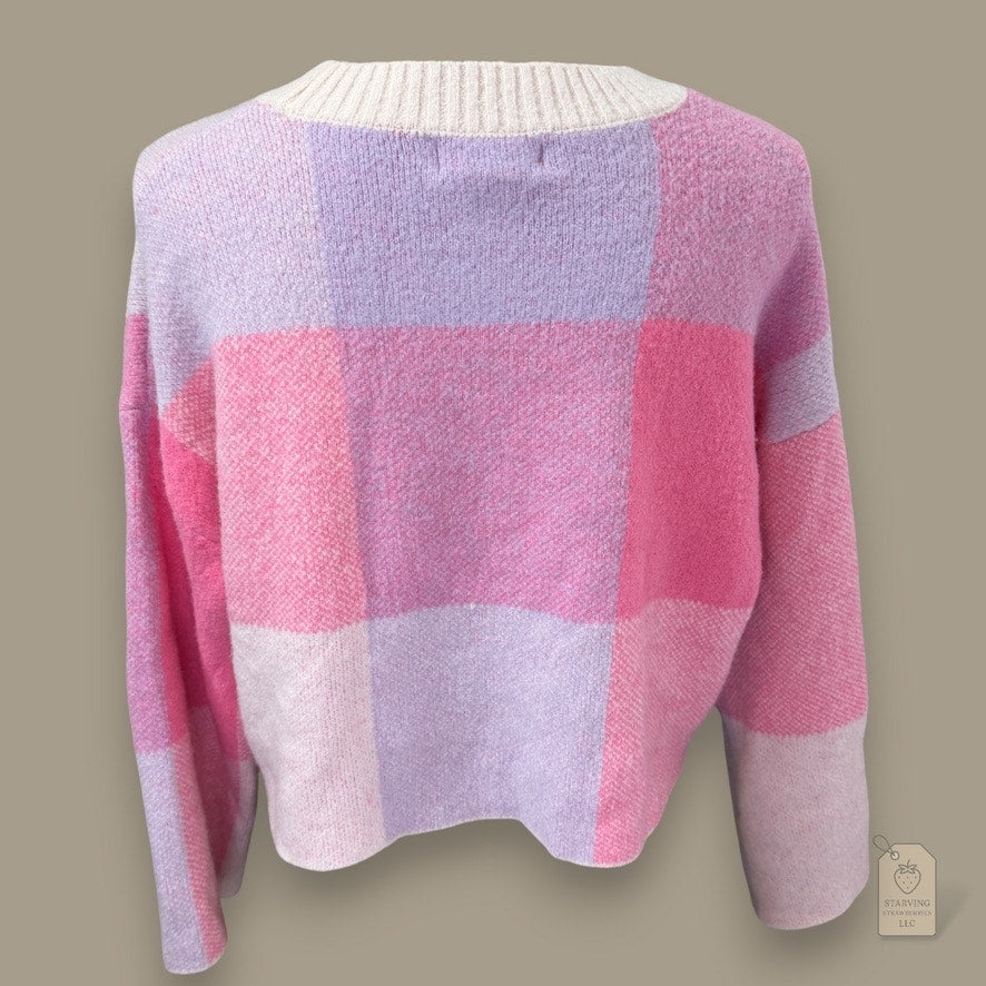 Jessica Simpson Pink & Lavender Plaid Cropped Sweater Women’s XS